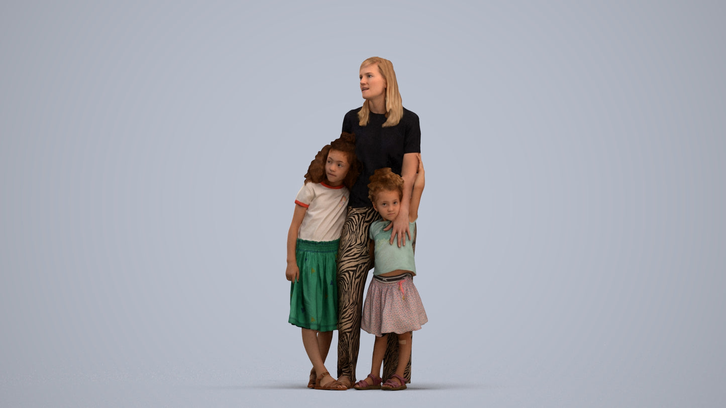 photogrammetry 3D girl casual kids, realistic human model archviz FBX, standing pose render