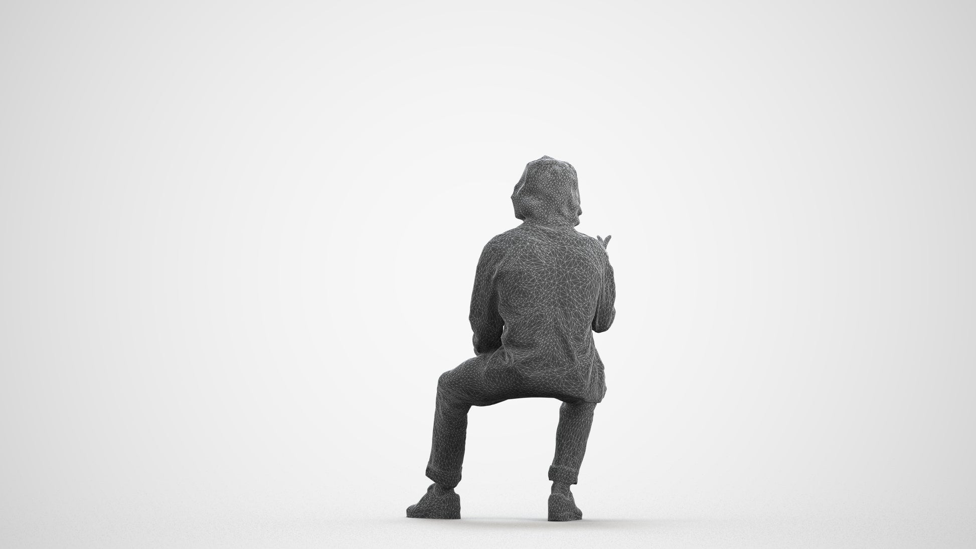 realistic 3D man casual sitting, scanned archviz people for Blender and 3ds Max, wireframe front view