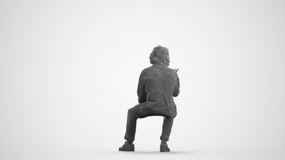 realistic 3D man casual sitting, scanned archviz people for Blender and 3ds Max, wireframe front view