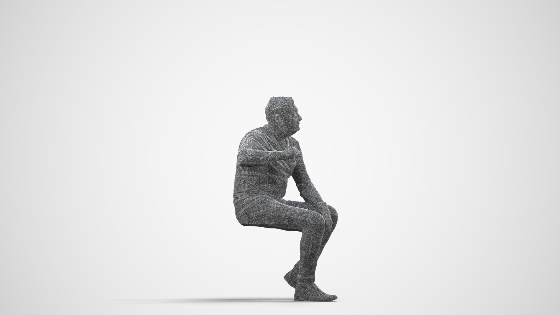 realistic 3D human man casual sitting, archviz people FBX OBJ for Blender, wireframe side view