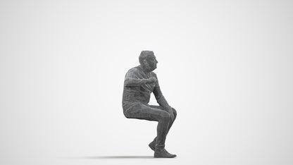 realistic 3D human man casual sitting, archviz people FBX OBJ for Blender, wireframe side view