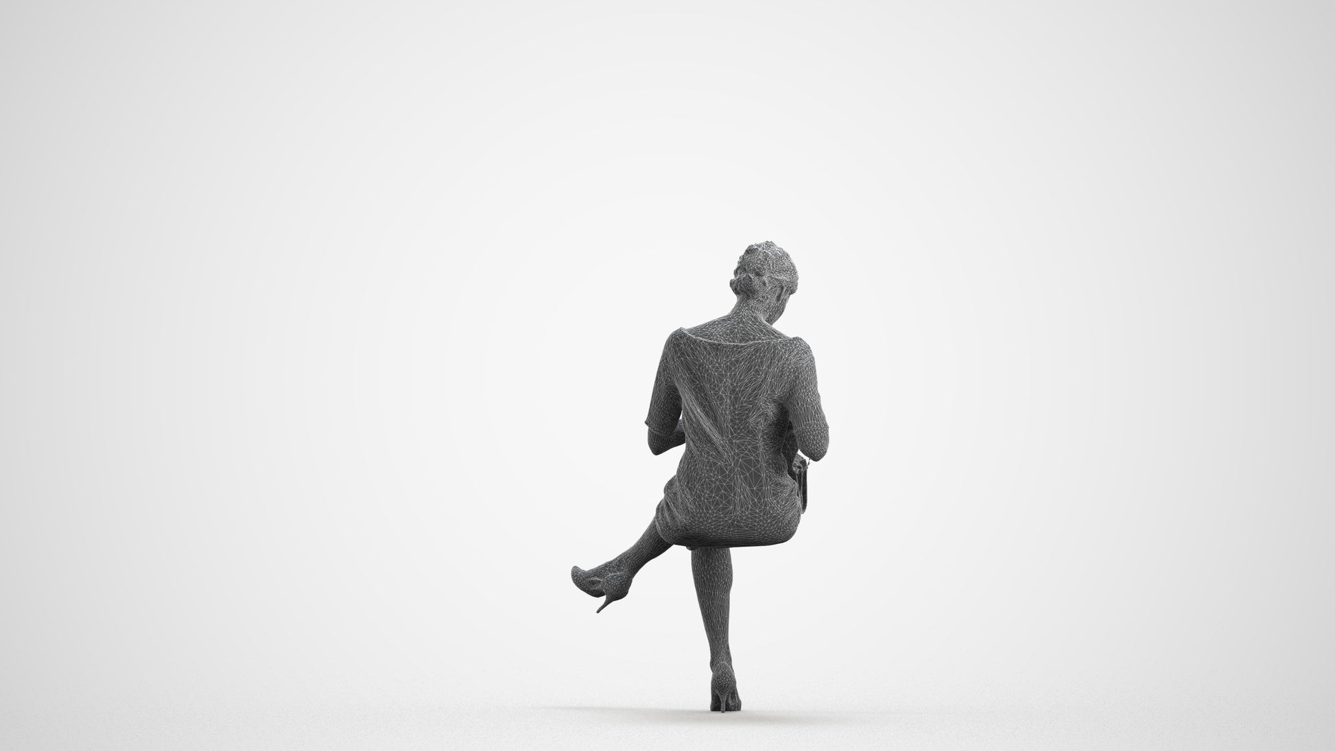 scanned 3D woman casual sitting, photogrammetry people for Enscape and V-Ray, wireframe front view