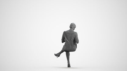 scanned 3D woman casual sitting, photogrammetry people for Enscape and V-Ray, wireframe front view