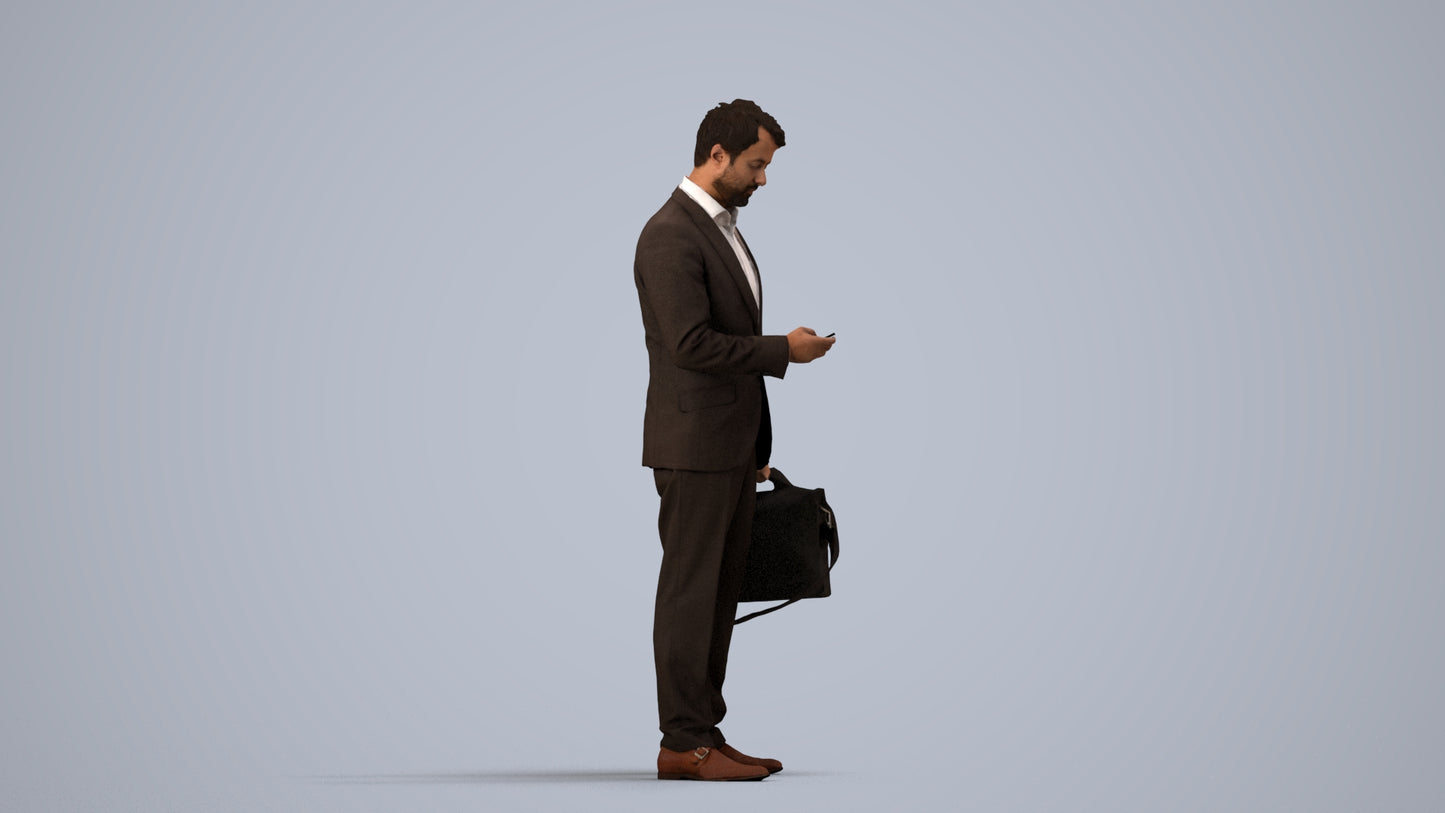 3D people model man business, scanned human for 3ds Max rendering, side view render