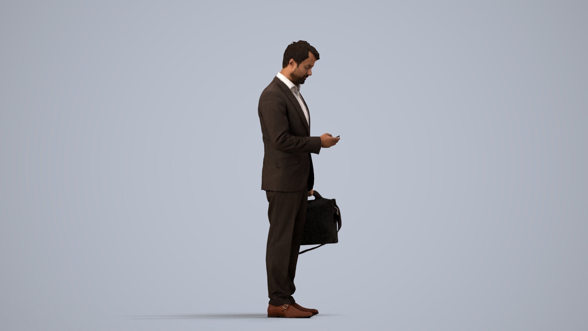 3D people model man business, scanned human for 3ds Max rendering, side view render