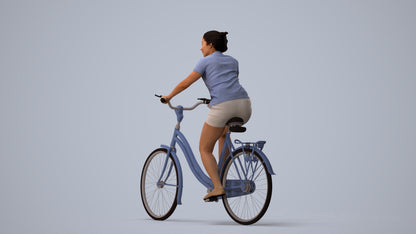 3D people model woman casual cycling, scanned human for 3ds Max rendering, three-quarter view render