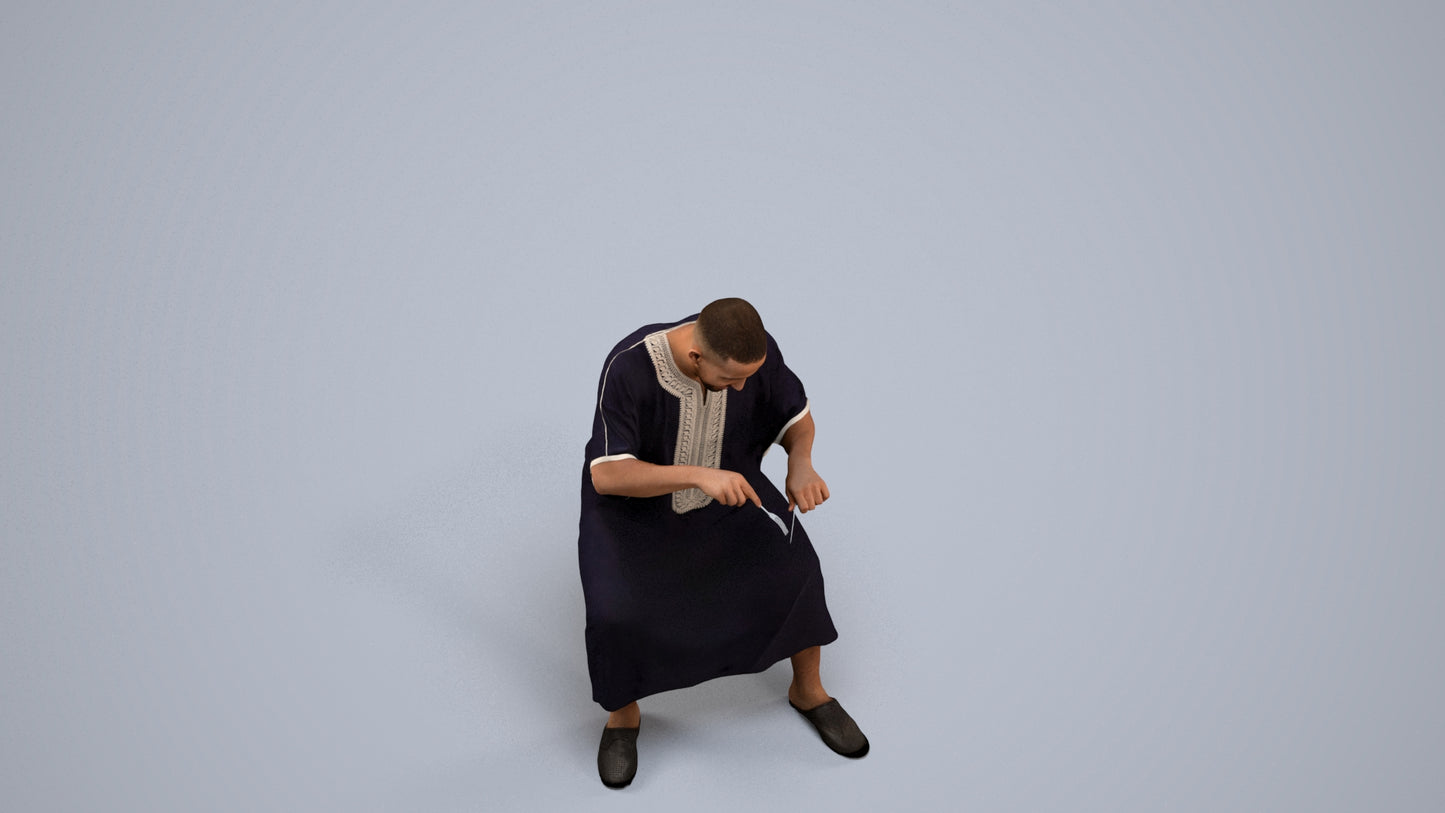 realistic 3D man sitting, scanned archviz people for Blender and 3ds Max, back view render