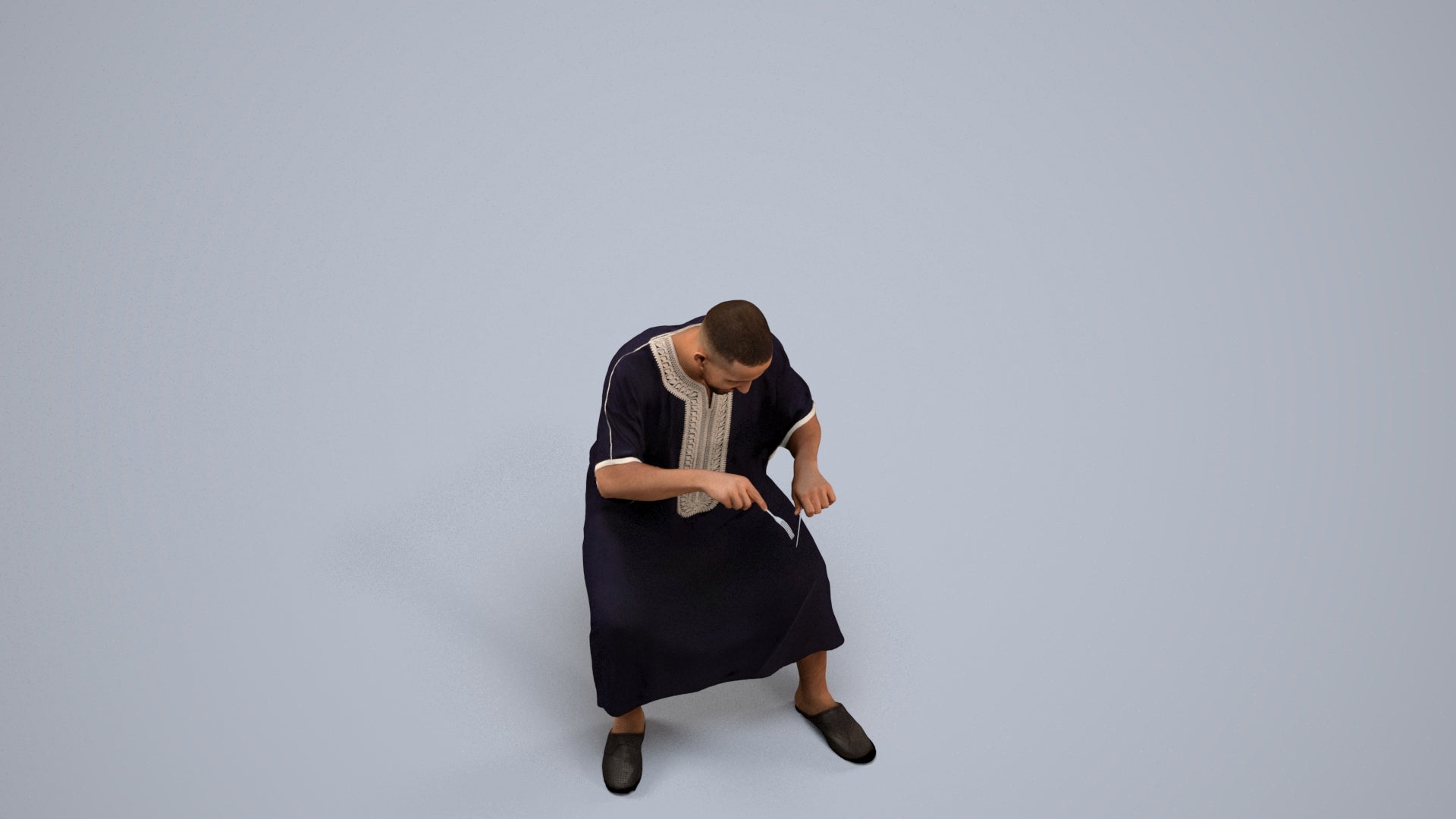 realistic 3D man sitting, scanned archviz people for Blender and 3ds Max, back view render