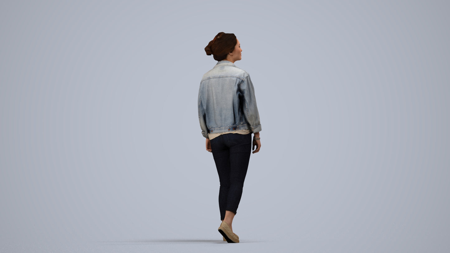 realistic 3D people woman casual walking, render-ready for V-Ray and Corona, FBX OBJ, side view render