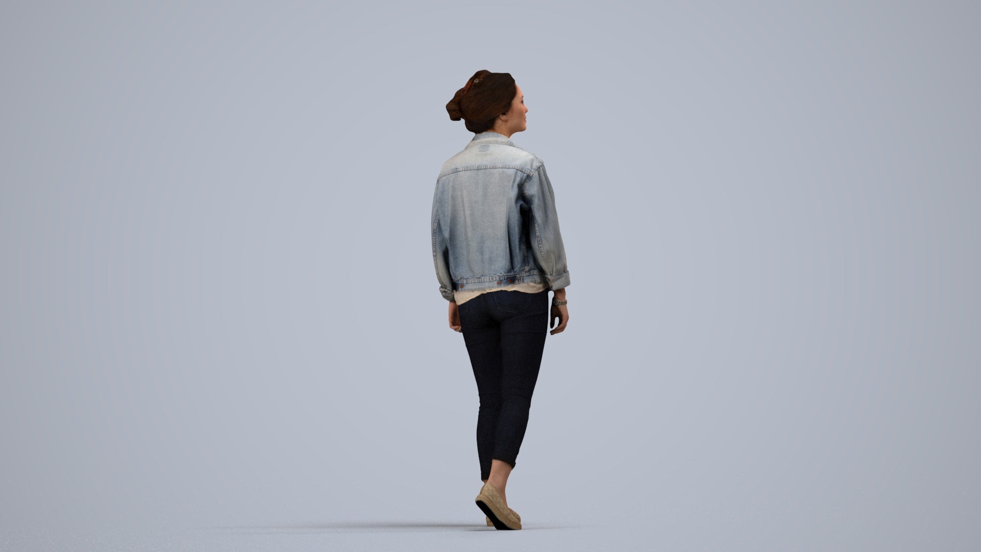 realistic 3D people woman casual walking, render-ready for V-Ray and Corona, FBX OBJ, side view render
