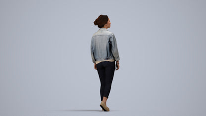 realistic 3D people woman casual walking, render-ready for V-Ray and Corona, FBX OBJ, side view render