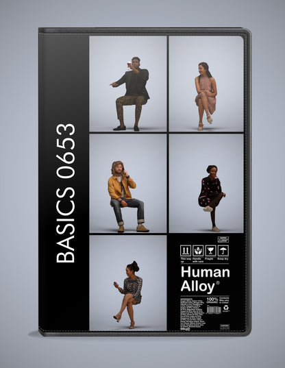 photogrammetry 3D people sitting collection, 5 realistic human models archviz FBX