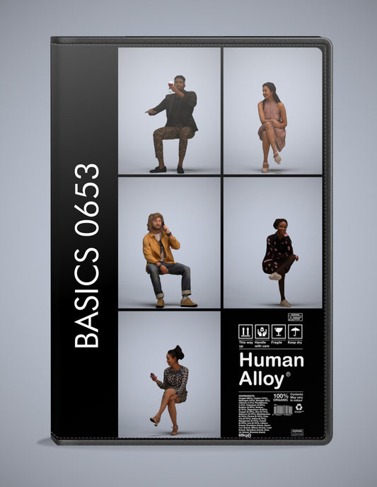 photogrammetry 3D people sitting collection, 5 realistic human models archviz FBX