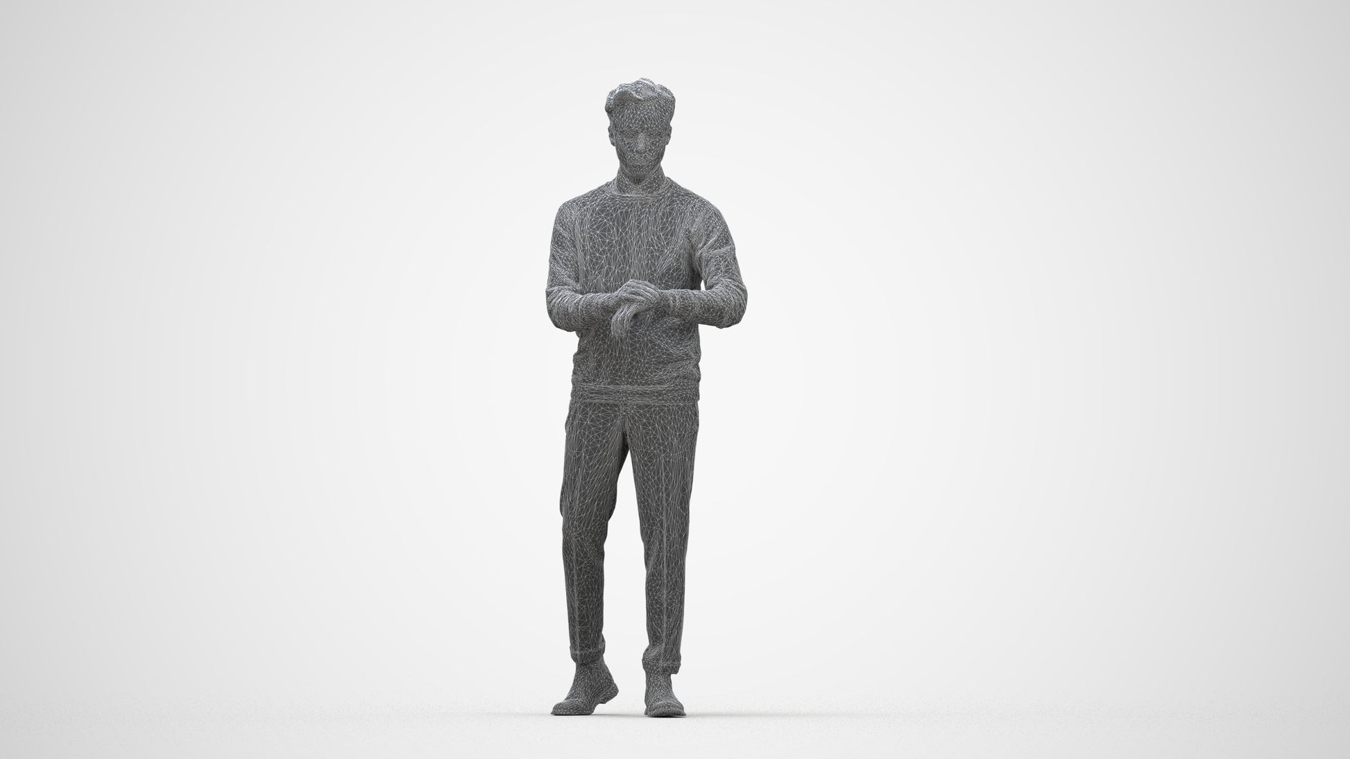 3D people model man casual walking, scanned human for 3ds Max rendering, wireframe back view