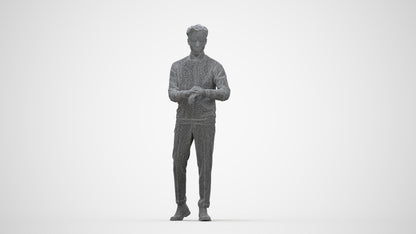 3D people model man casual walking, scanned human for 3ds Max rendering, wireframe back view