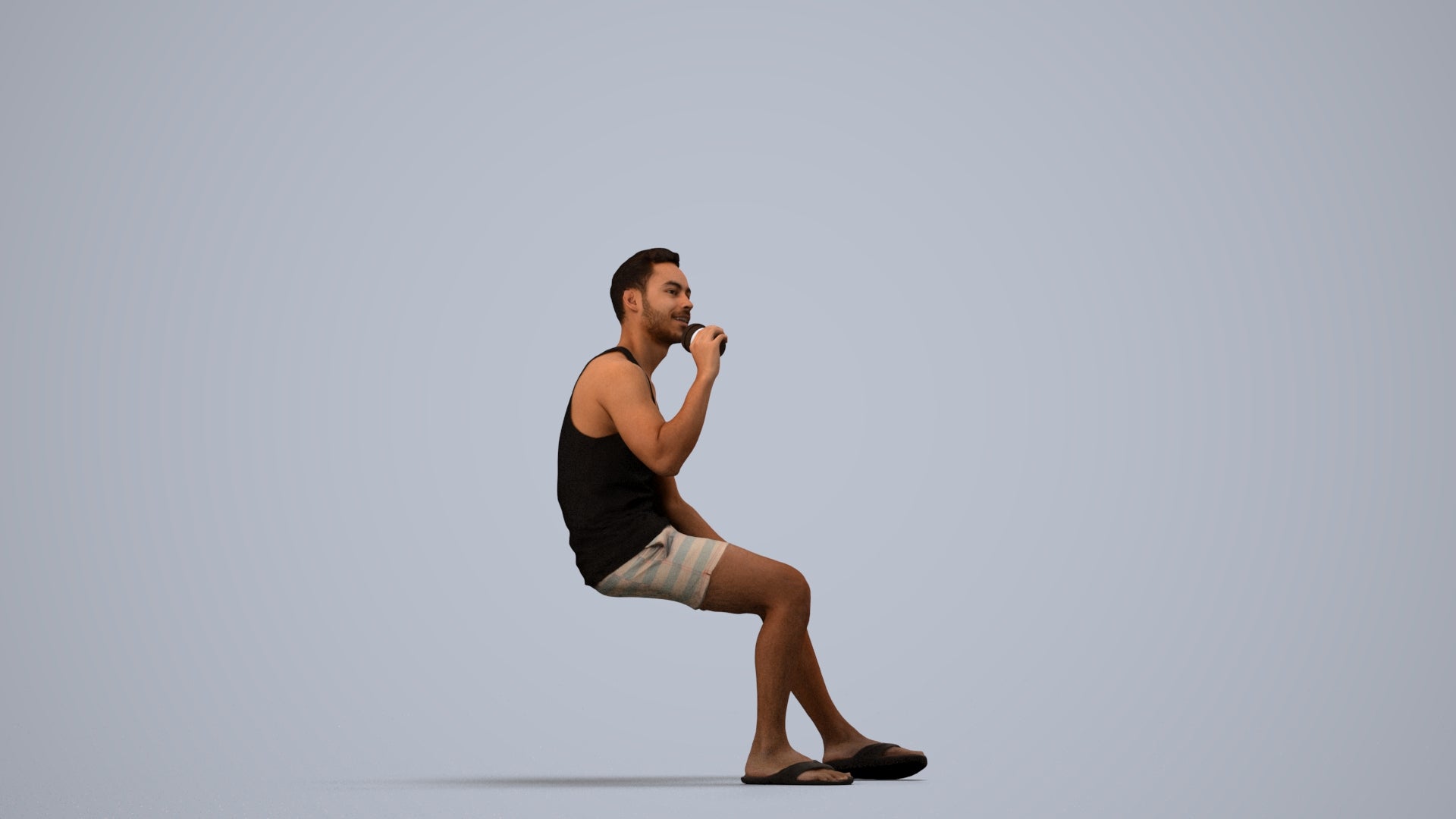 scanned 3D man casual sitting, photogrammetry people for Enscape and V-Ray, side view render