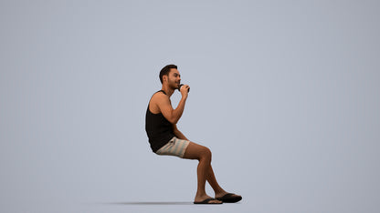 scanned 3D man casual sitting, photogrammetry people for Enscape and V-Ray, side view render