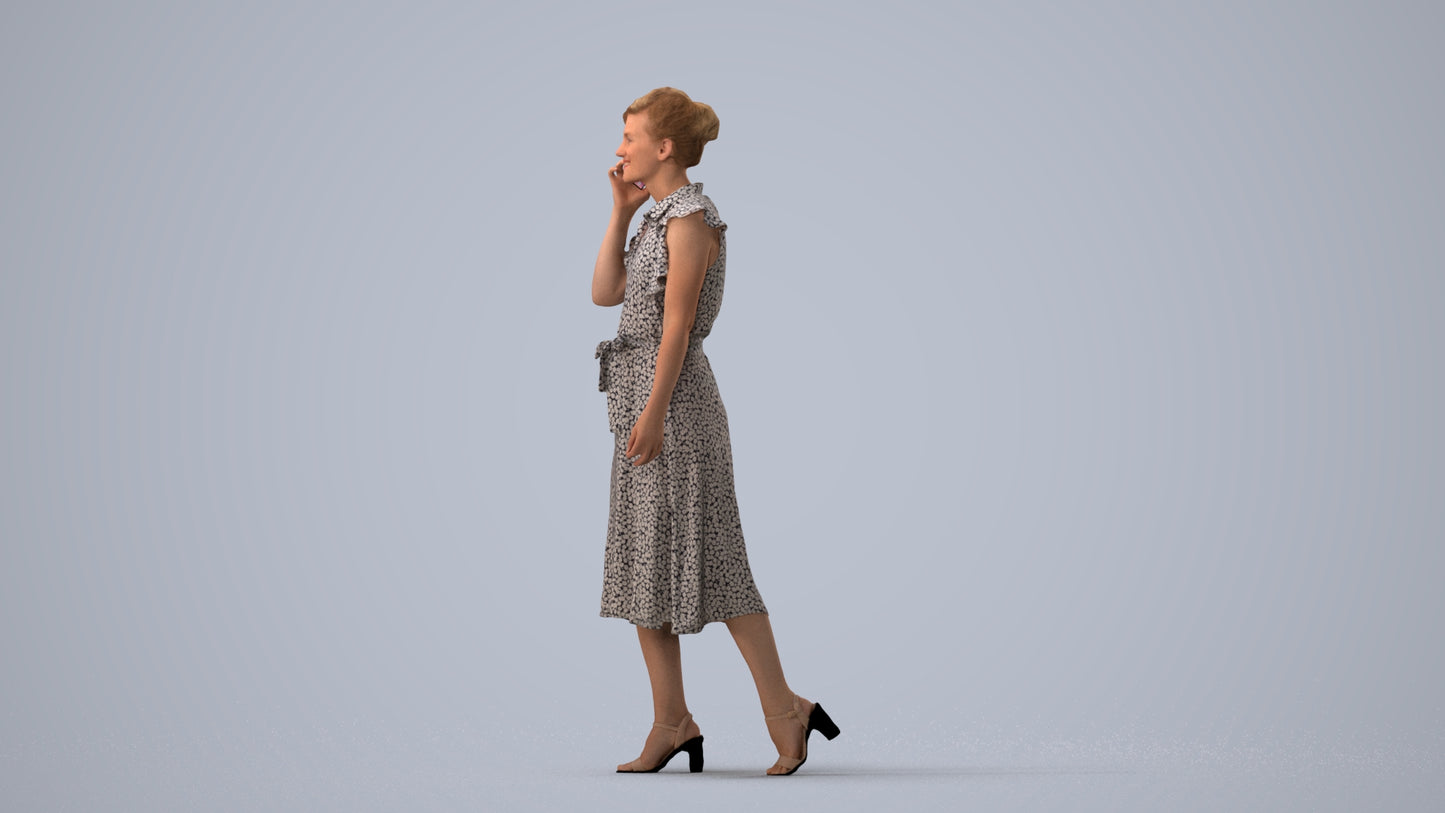 realistic 3D human woman casual walking, archviz people FBX OBJ for Blender, three-quarter view render