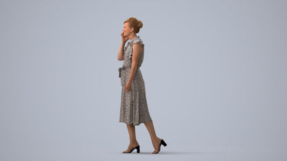 realistic 3D human woman casual walking, archviz people FBX OBJ for Blender, three-quarter view render
