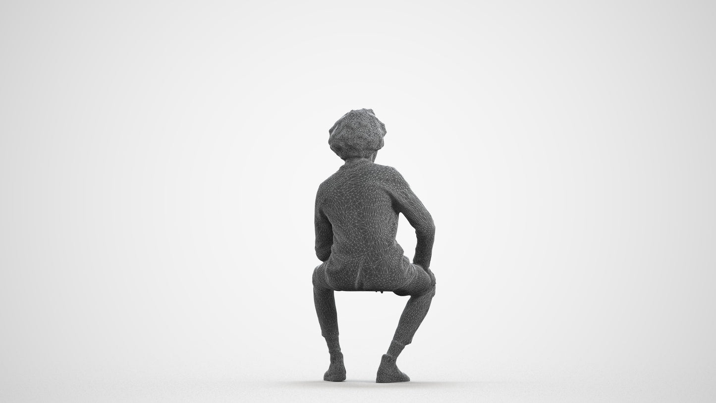 3D human model man business sitting, photogrammetry scanned person for archviz, wireframe front view