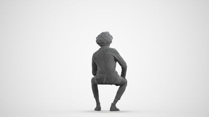 3D human model man business sitting, photogrammetry scanned person for archviz, wireframe front view