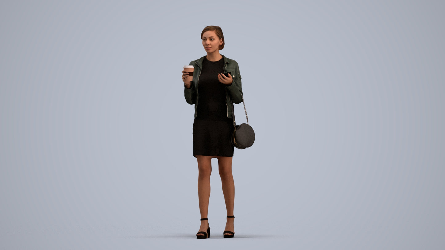 realistic 3D people woman casual standing, render-ready for V-Ray and Corona, FBX OBJ, standing pose render
