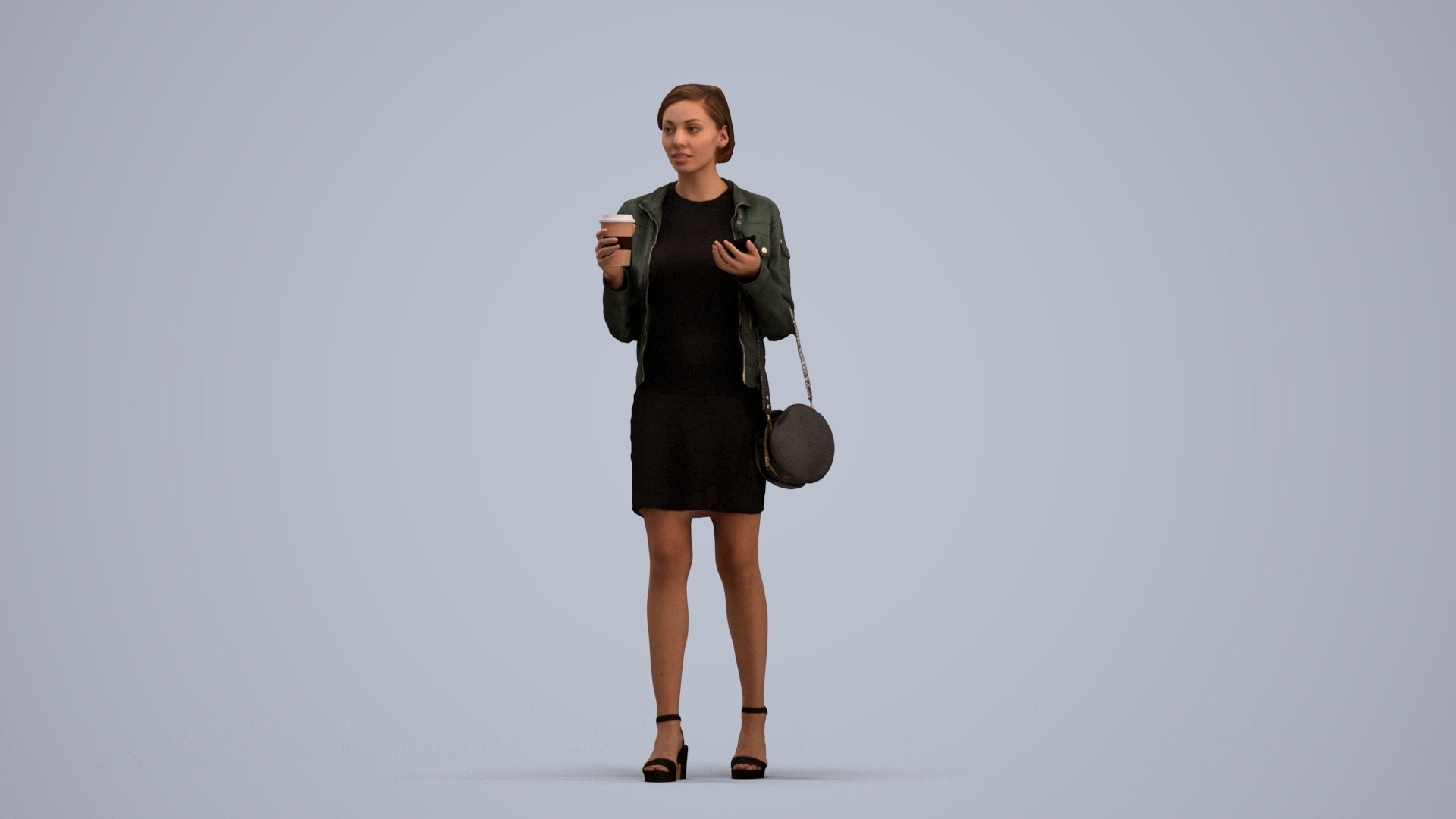 realistic 3D people woman casual standing, render-ready for V-Ray and Corona, FBX OBJ, standing pose render