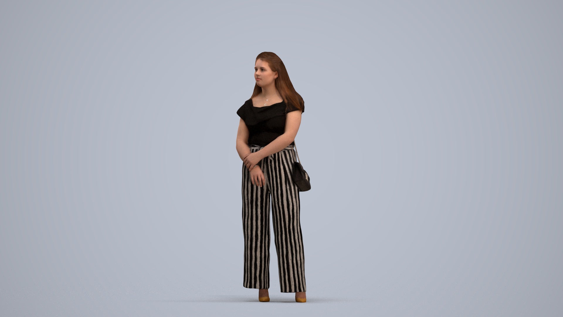 realistic 3D people woman casual standing, render-ready for V-Ray and Corona, FBX OBJ, standing pose render
