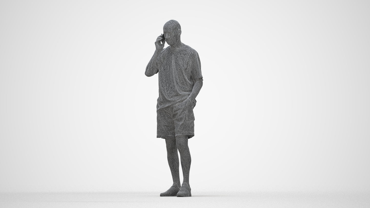 photogrammetry 3D senior man casual standing, realistic human model archviz FBX, wireframe back view