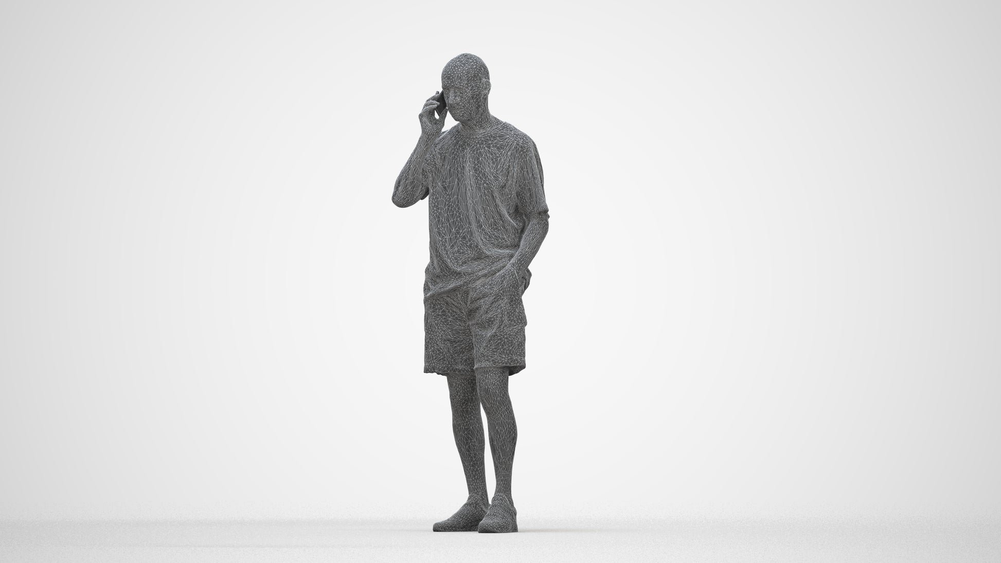 photogrammetry 3D senior man casual standing, realistic human model archviz FBX, wireframe back view