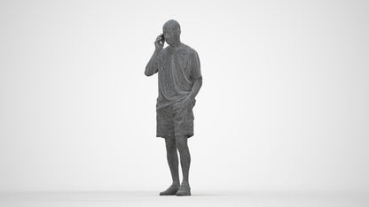 photogrammetry 3D senior man casual standing, realistic human model archviz FBX, wireframe back view