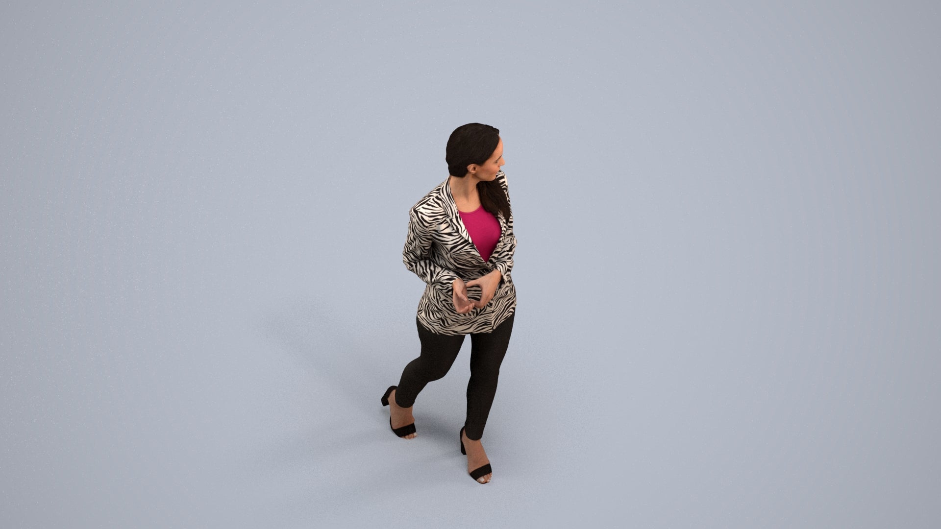 realistic 3D human woman business walking, archviz people FBX OBJ for Blender, back view render