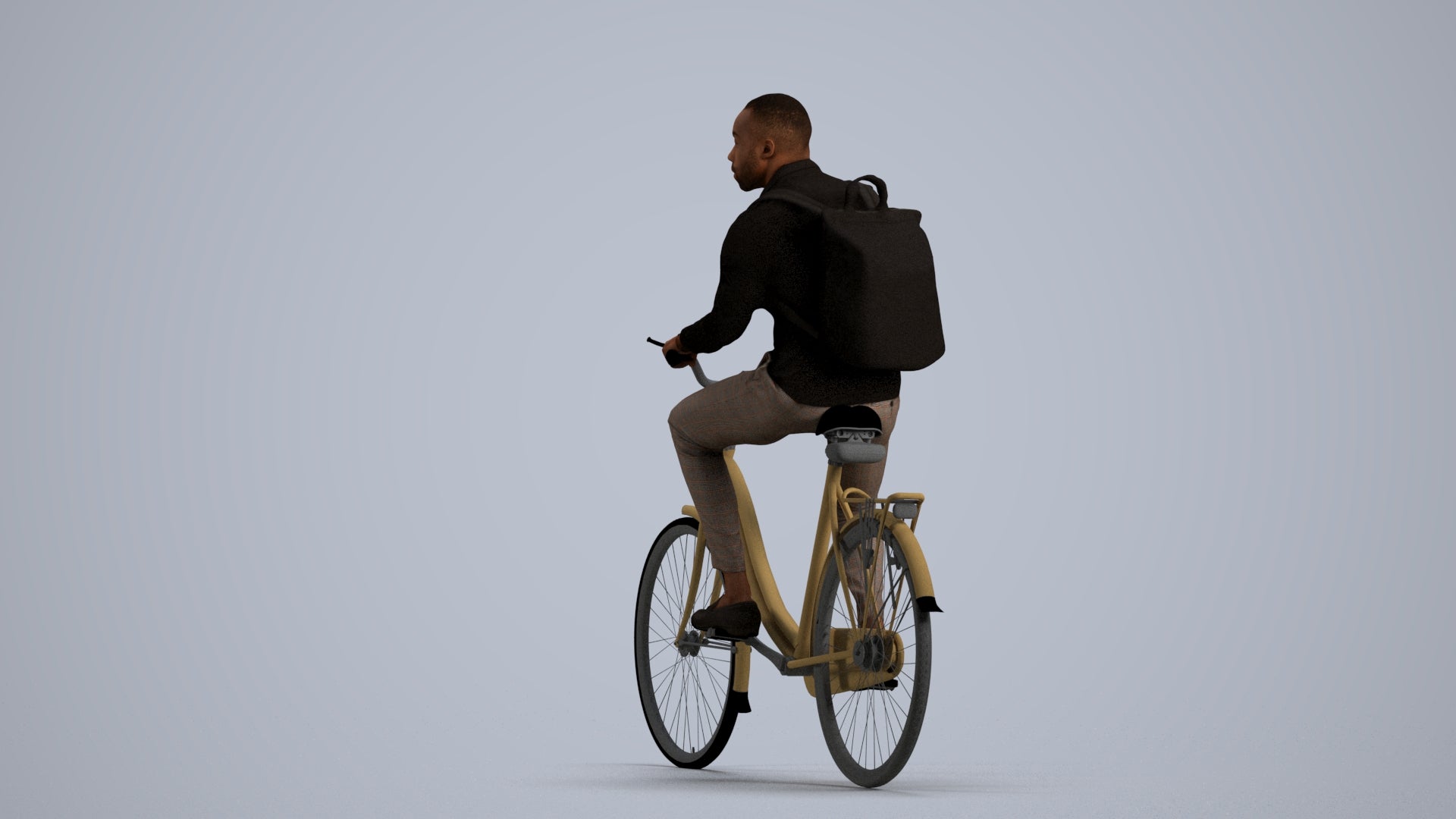 photogrammetry 3D man business cycling, realistic human model archviz FBX, front view render