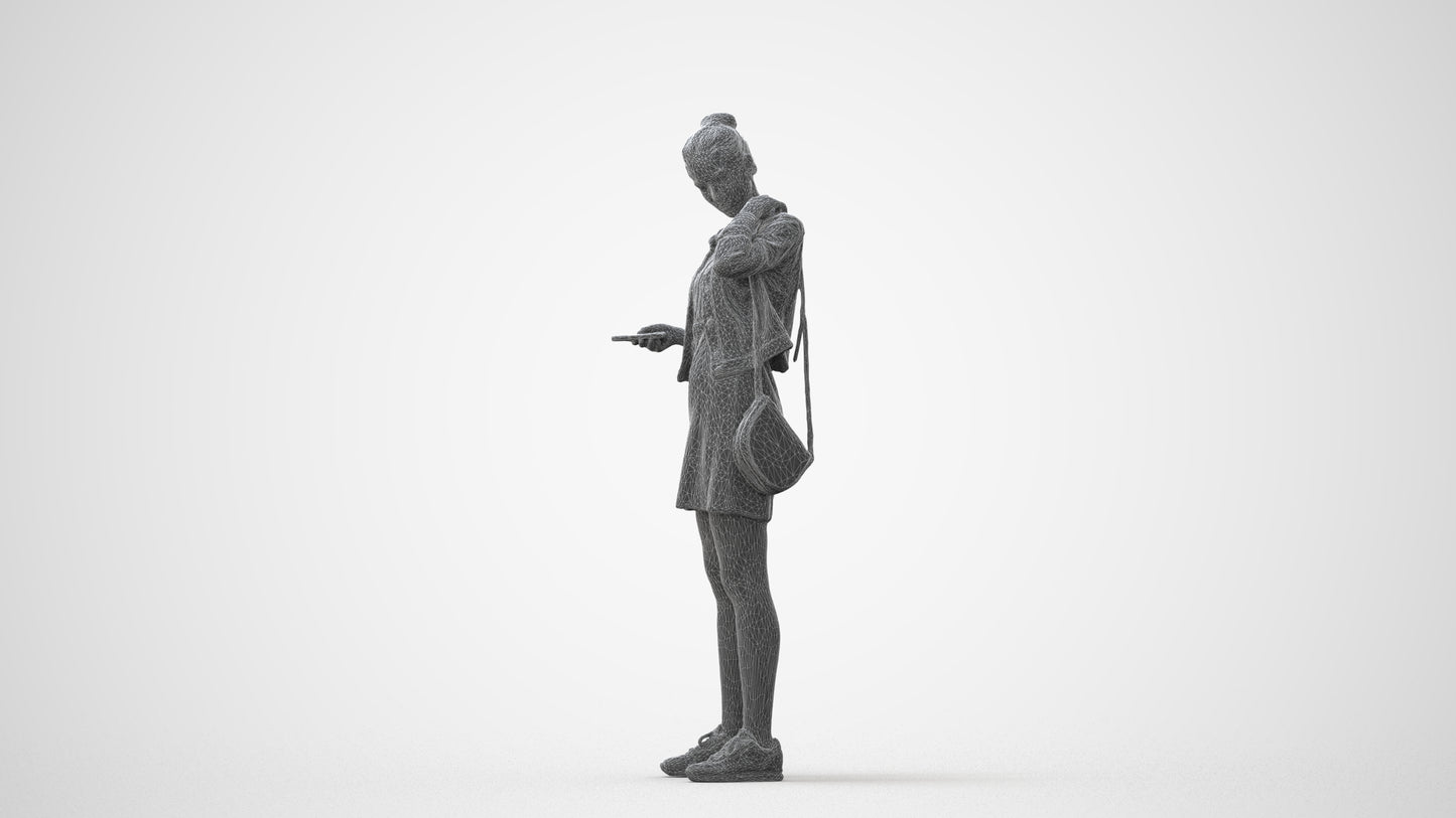 realistic 3D woman casual standing, scanned archviz people for Blender and 3ds Max, square thumbnail