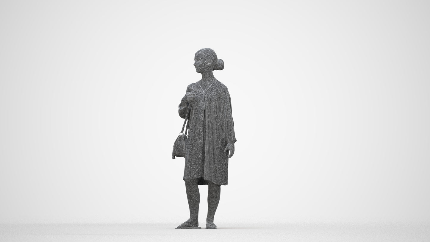 3D human model girl casual kids, photogrammetry scanned person for archviz, wireframe back view