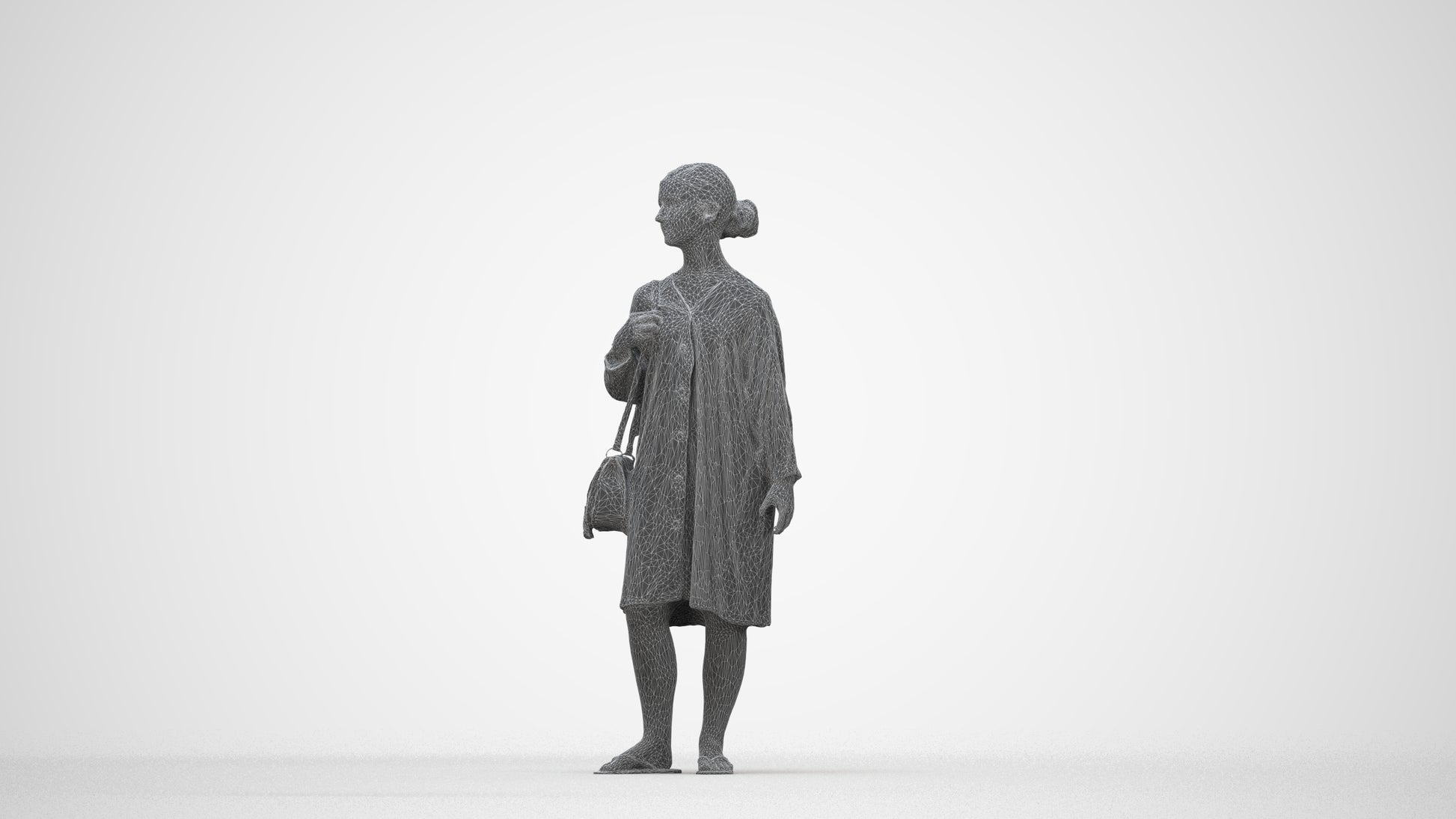 3D human model girl casual kids, photogrammetry scanned person for archviz, wireframe back view