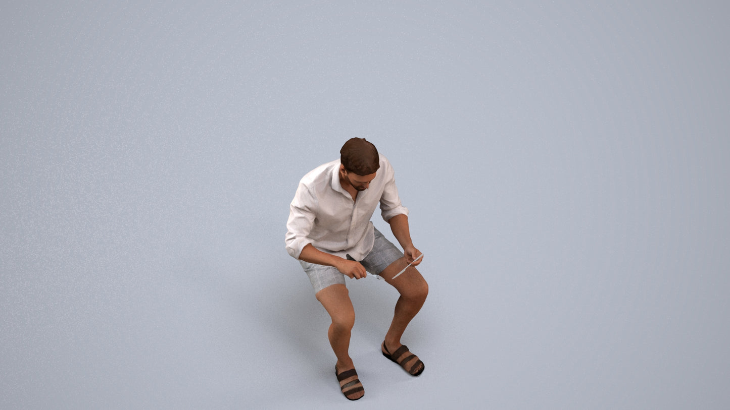scanned 3D man casual sitting, photogrammetry people for Enscape and V-Ray, back view render