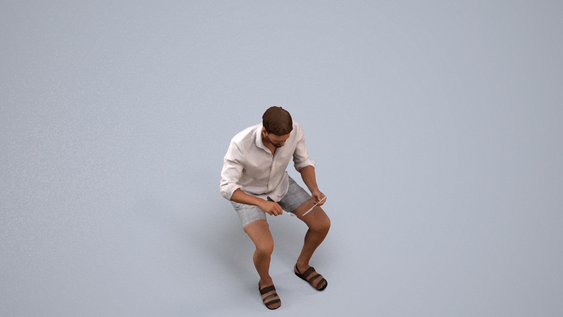 scanned 3D man casual sitting, photogrammetry people for Enscape and V-Ray, back view render
