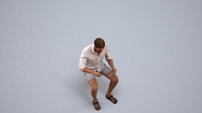 scanned 3D man casual sitting, photogrammetry people for Enscape and V-Ray, back view render