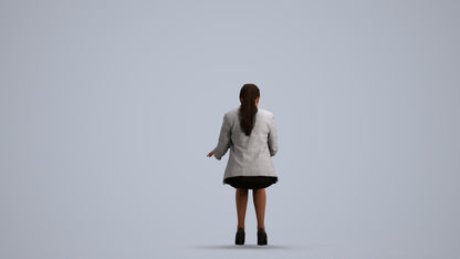 3D human model woman business, photogrammetry scanned person for archviz, front view render
