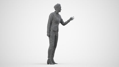 3D human model woman business, photogrammetry scanned person for archviz, wireframe side view