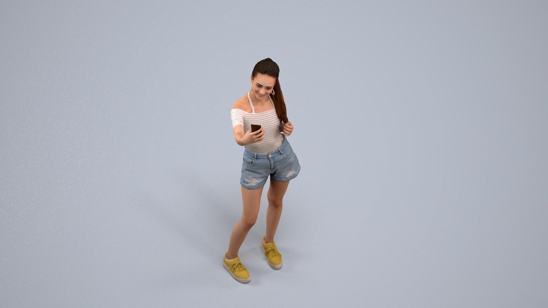 realistic 3D people woman casual standing, render-ready for V-Ray and Corona, FBX OBJ, back view render