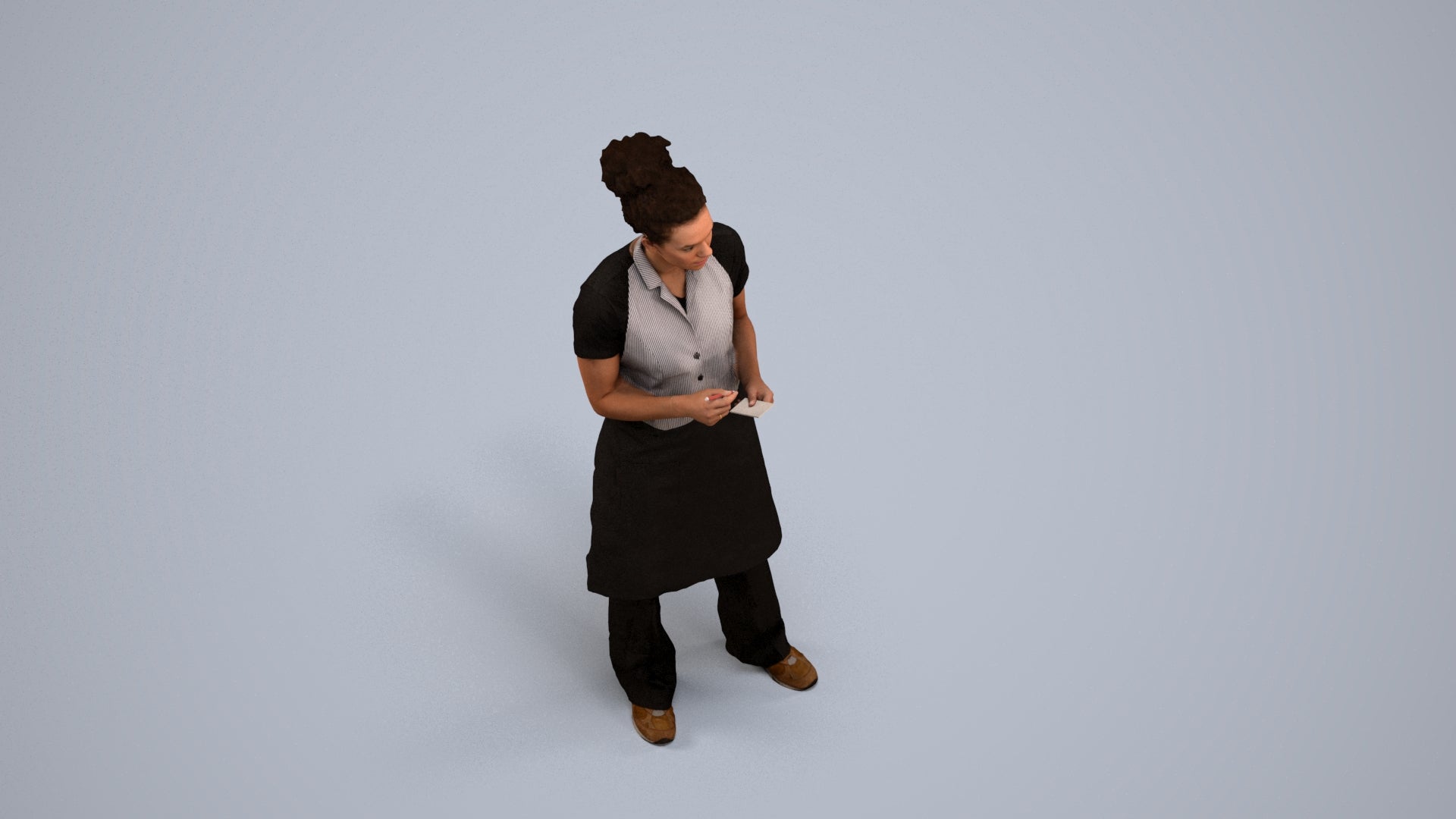 3D scanned woman hospitality, photorealistic archviz people for Enscape and SketchUp, back view render