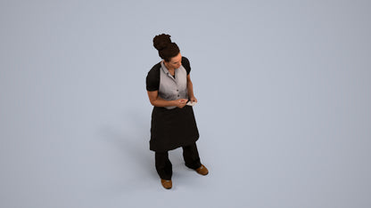 3D scanned woman hospitality, photorealistic archviz people for Enscape and SketchUp, back view render