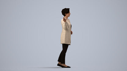 3D human model woman business, photogrammetry scanned person for archviz, side view render