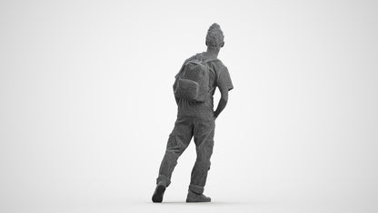 3D human model man casual walking, photogrammetry scanned person for archviz, wireframe front view