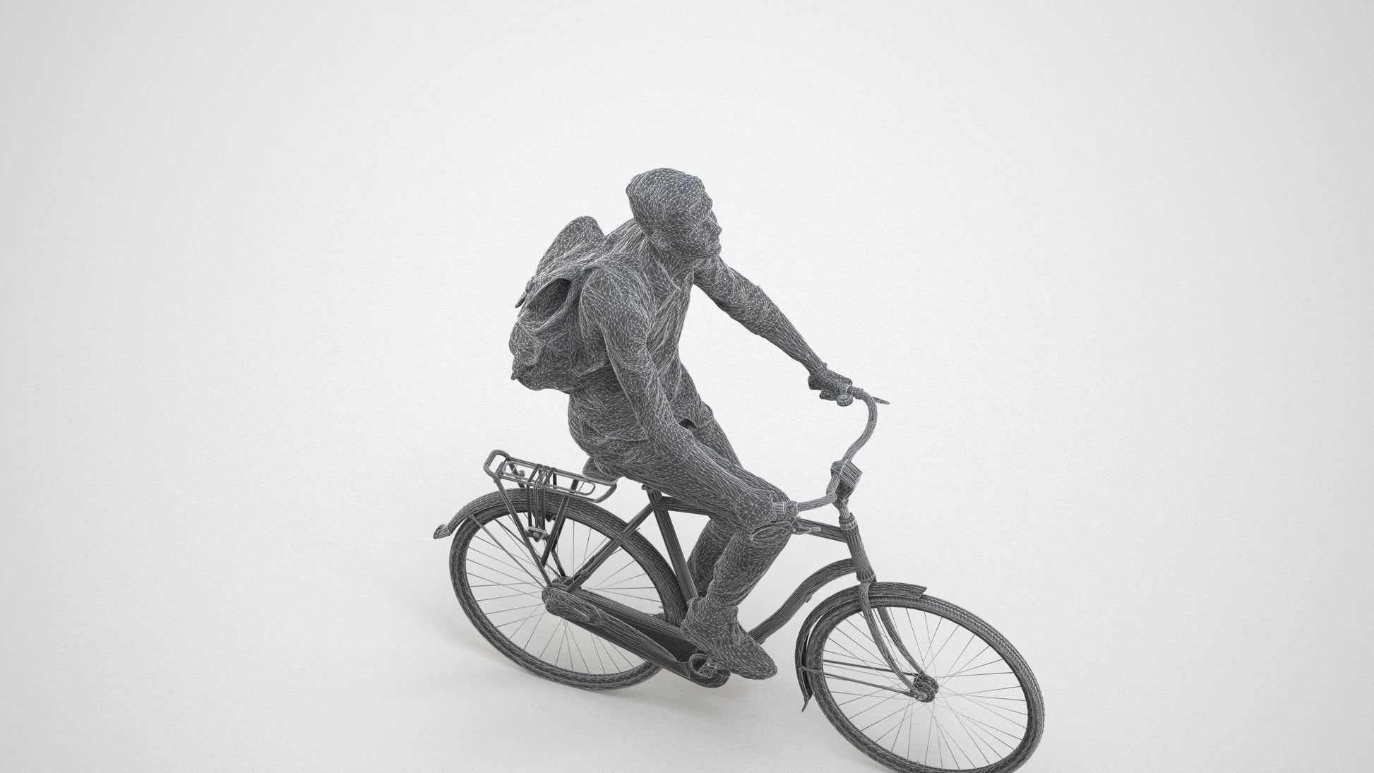 photogrammetry 3D man casual cycling, realistic human model archviz FBX, wireframe three-quarter view