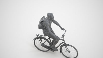 photogrammetry 3D man casual cycling, realistic human model archviz FBX, wireframe three-quarter view