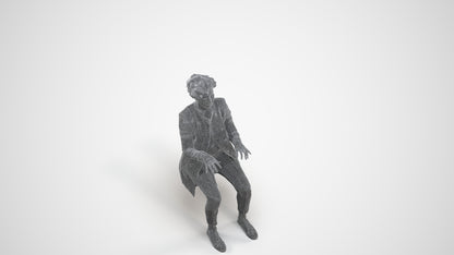 realistic 3D human woman business sitting, archviz people FBX OBJ for Blender, wireframe three-quarter view