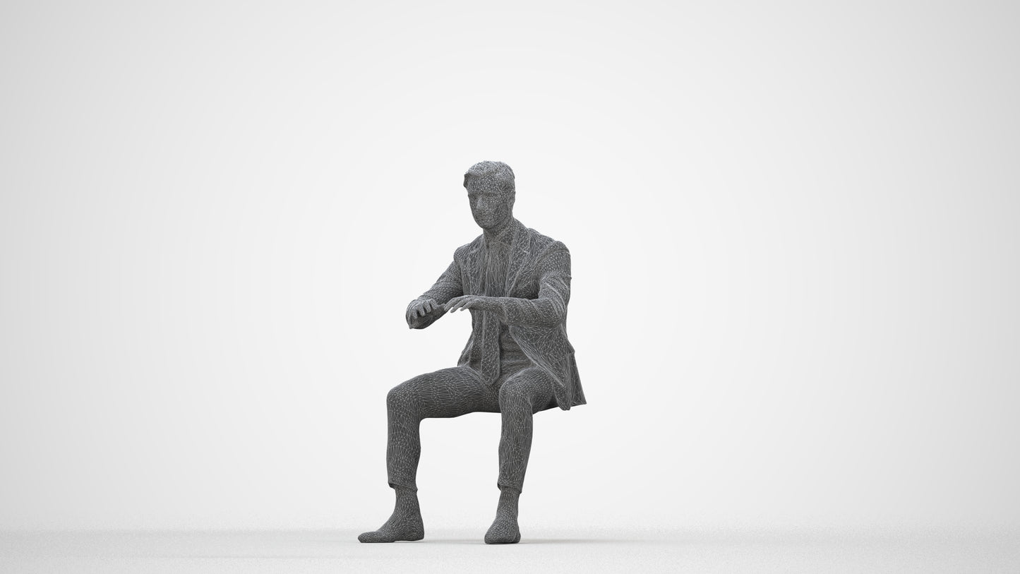 3D scanned man business, photorealistic archviz people for Enscape and SketchUp, wireframe back view